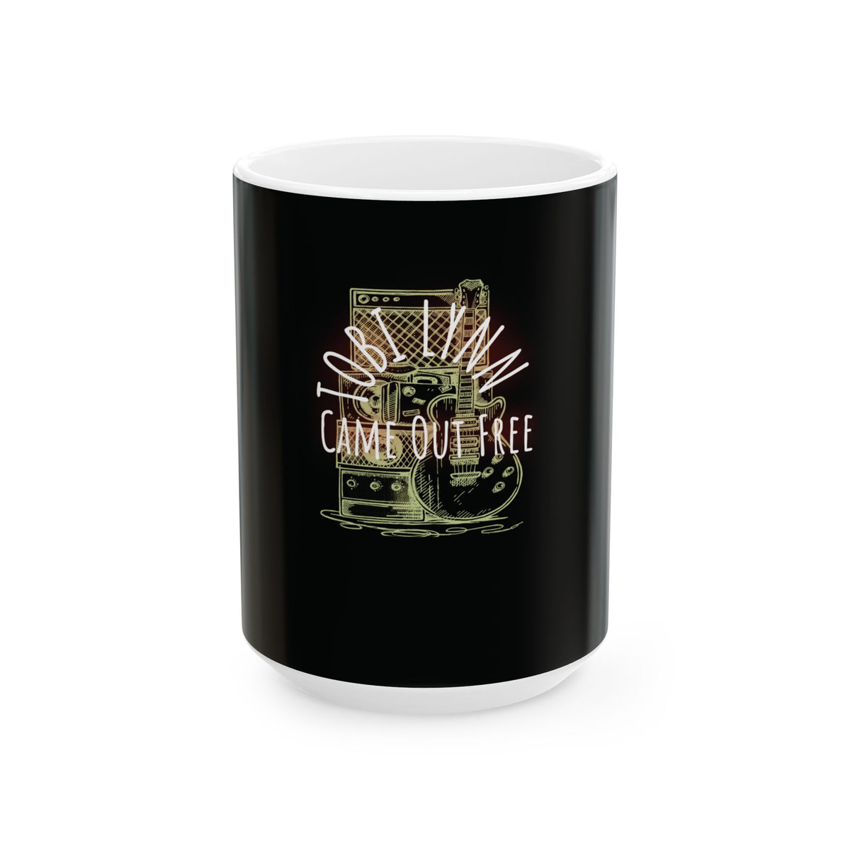 Rock Guitar Coffee Mug – 'Born to Play, Came Out Free' Vintage Amp & Guitar Ceramic Mug (11oz, 15oz)