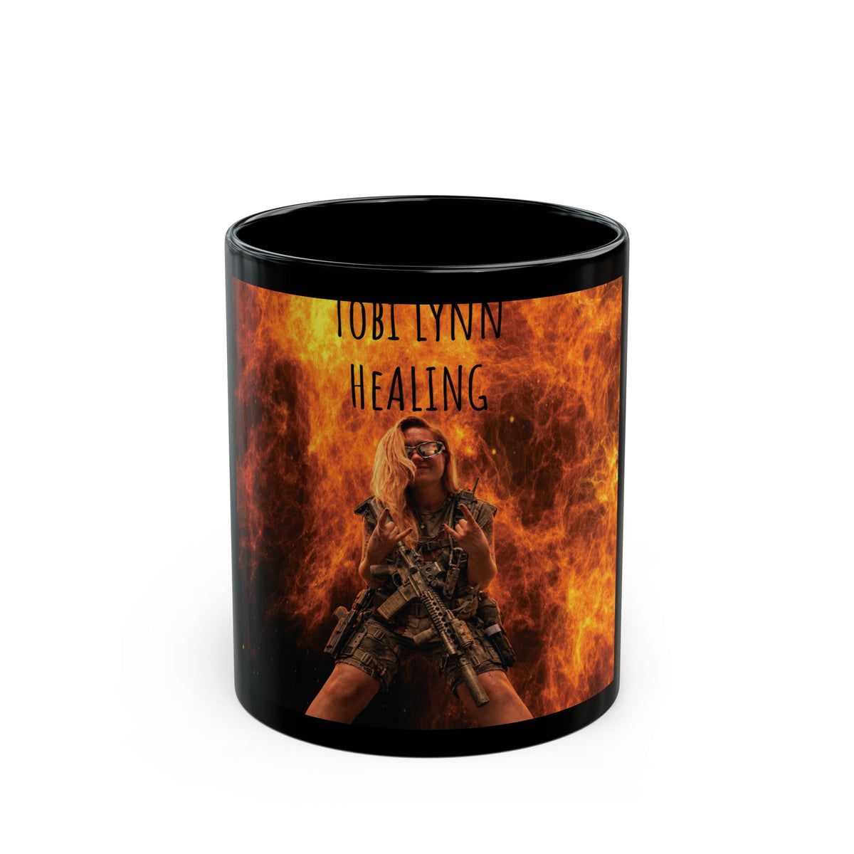 Black Mug — 'Tobi Lynn Healing' Flames Design Coffee Mug
