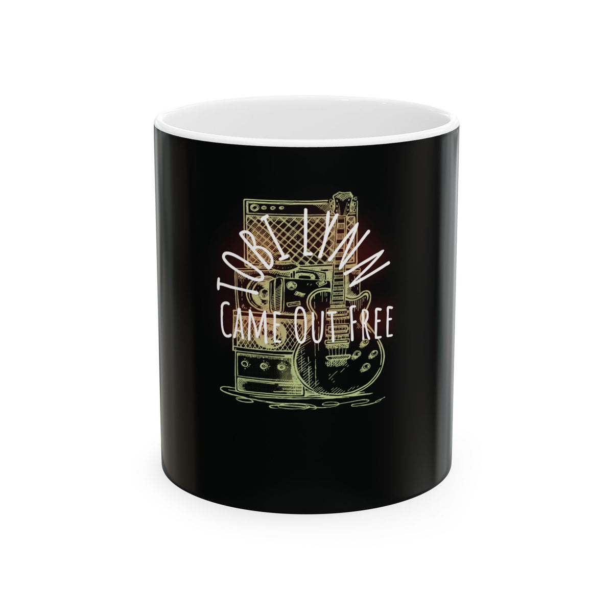 Rock Guitar Coffee Mug – 'Born to Play, Came Out Free' Vintage Amp & Guitar Ceramic Mug (11oz, 15oz)